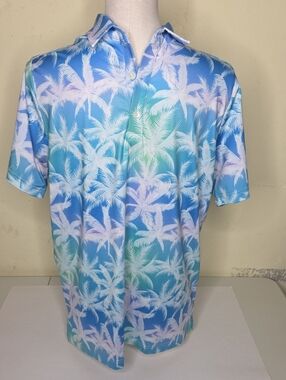 Sunday Swagger Tropical Palm Print Button-Up Golf Polo Men's M